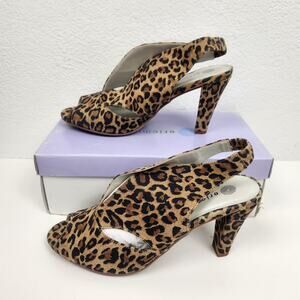 Eric Michael Peru Heel in Leopard Print Leather Suede Size 41 US 9.5-10 Peep Toe